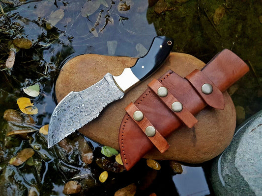 Custom Handcrafted Raindrops Damascus Steel Tops Tom Brown Tracker Knife - Ideal for Survival, Camping & Tactical Use | KBS Knives