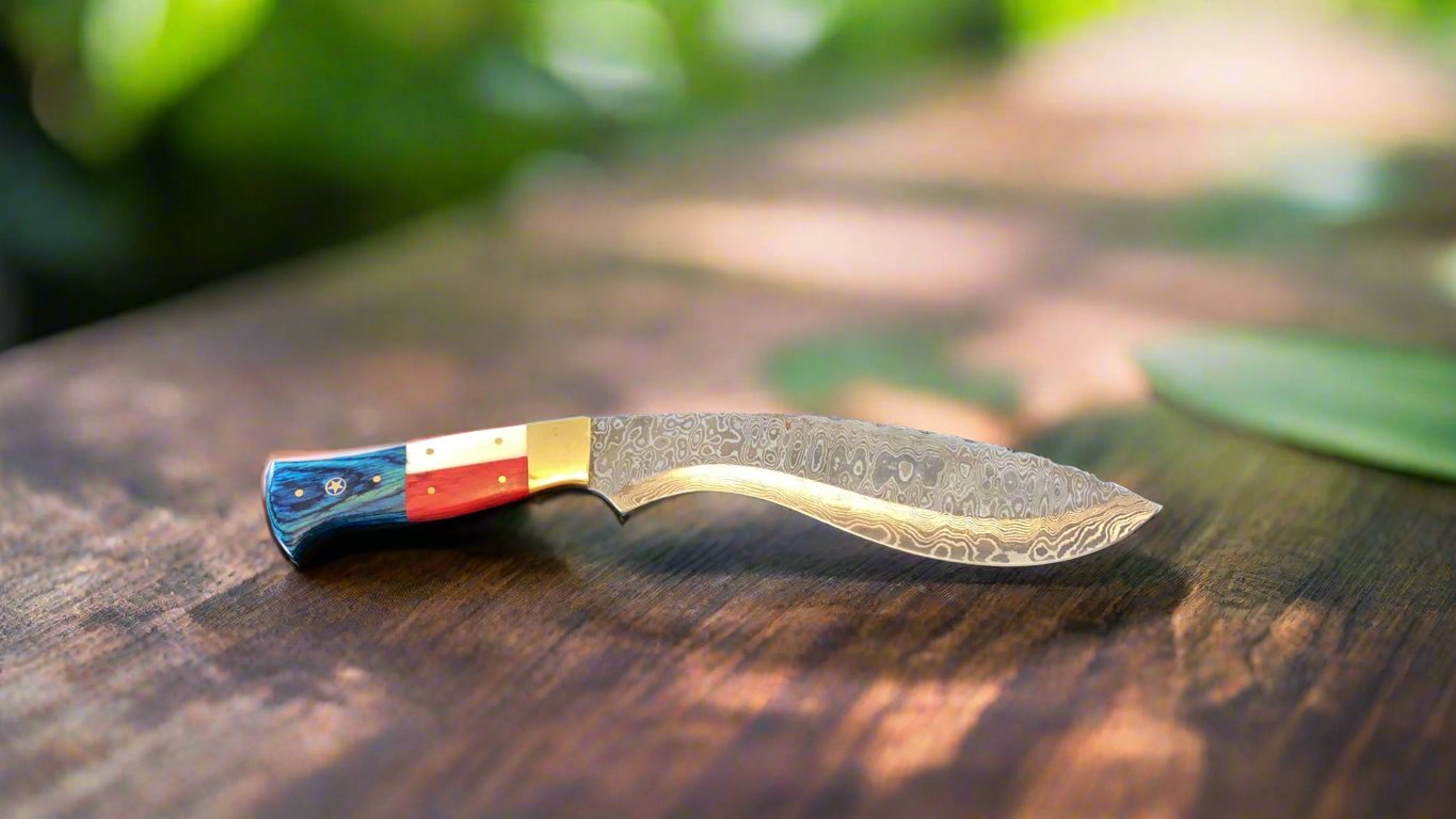 Custom Kukri Damascus Knife | Texas Flag Handle
