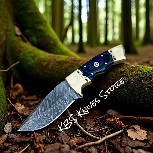 Custom Skinning Knife – 8.5" Damascus Blade, Wood Handle