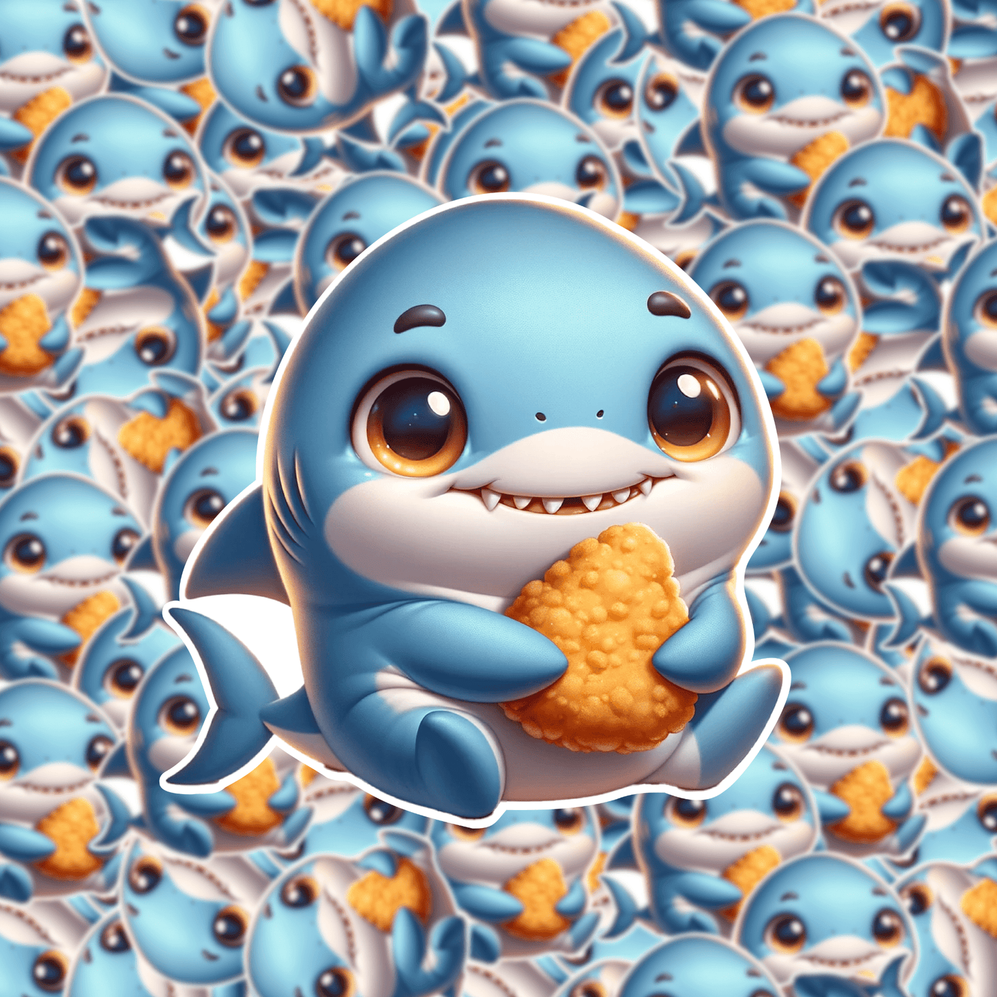 Cute Shark Eating a Chicken Nugget Sticker