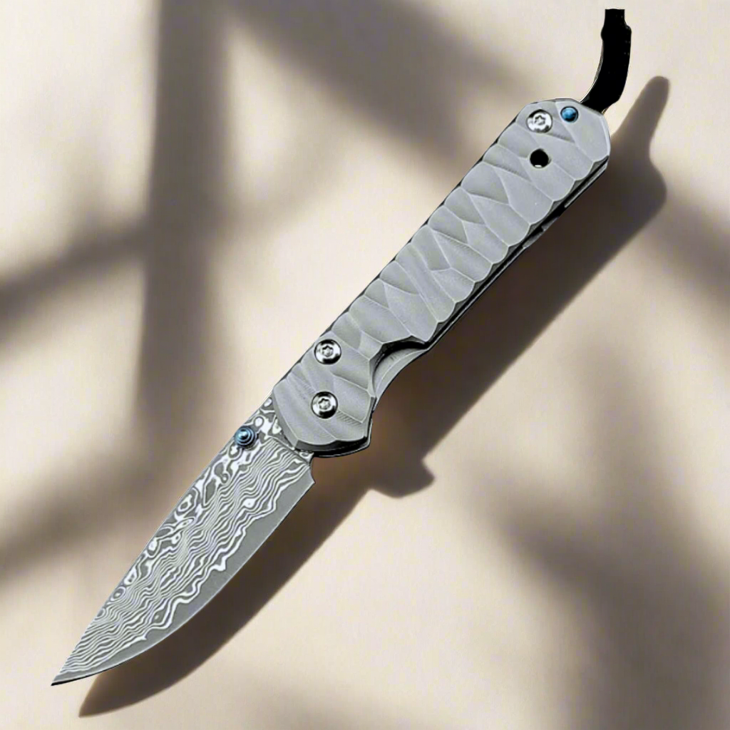 Diamond Japanese EDC Pocket Knife with VG10 Damascus Blade, Titanium Handle & Sheath