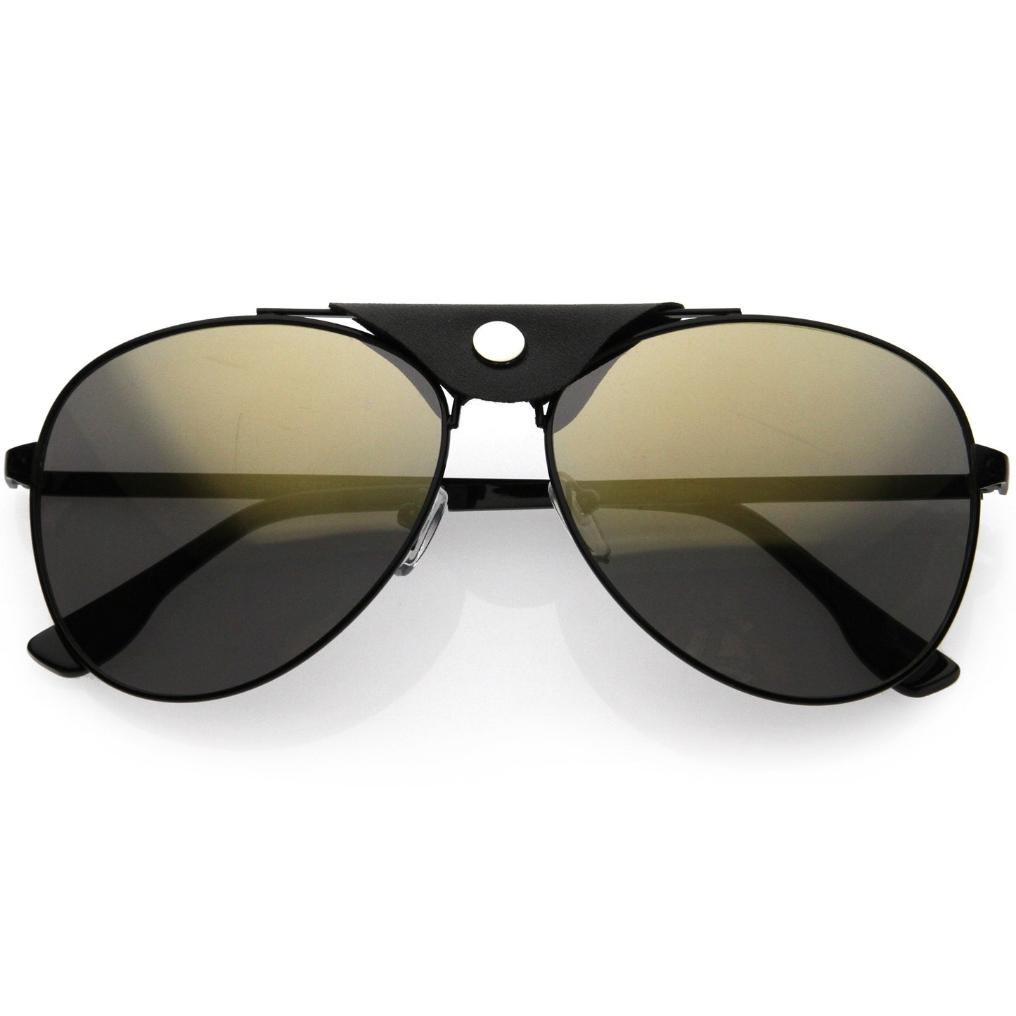 Button Snap Vegan Leather Crossbar Strap Teardrop Oversize Aviator Sunglasses D063