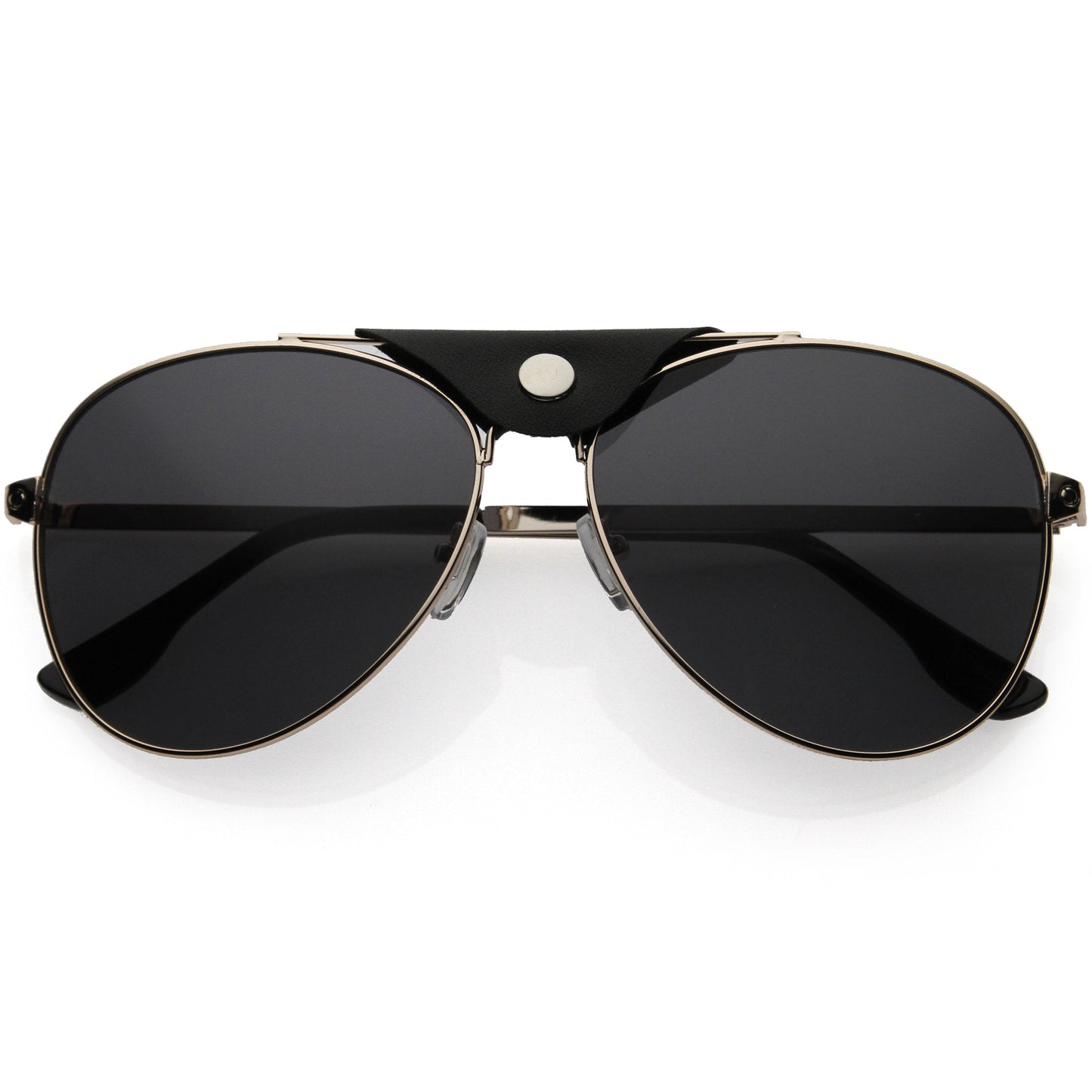 Button Snap Vegan Leather Crossbar Strap Teardrop Oversize Aviator Sunglasses D063