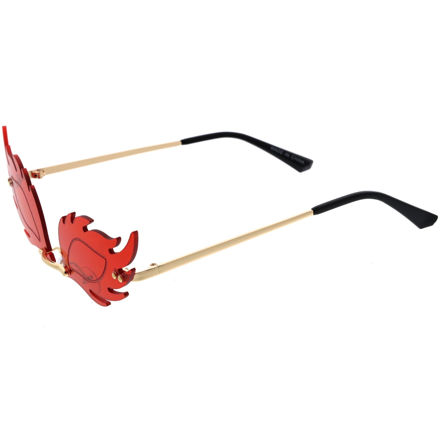 Aesthetically Elegant Fire Bevelled Masquerade Detail Flame Shaped Sunglasses D076