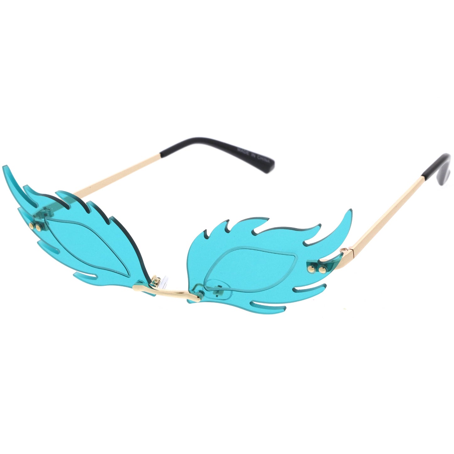 Aesthetically Elegant Fire Bevelled Masquerade Detail Flame Shaped Sunglasses D076