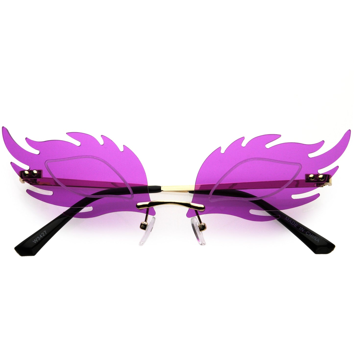 Aesthetically Elegant Fire Bevelled Masquerade Detail Flame Shaped Sunglasses D076
