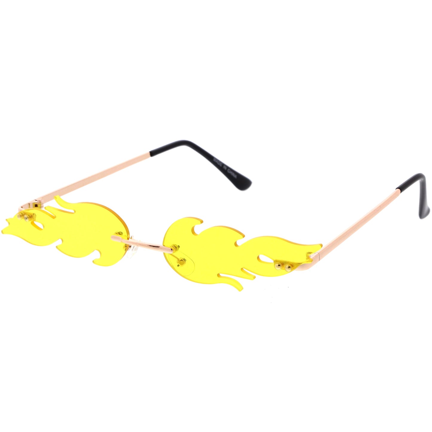 Bold Fire Flaming Shape Color Tinted Lens Rimless Flames Sunglasses D080