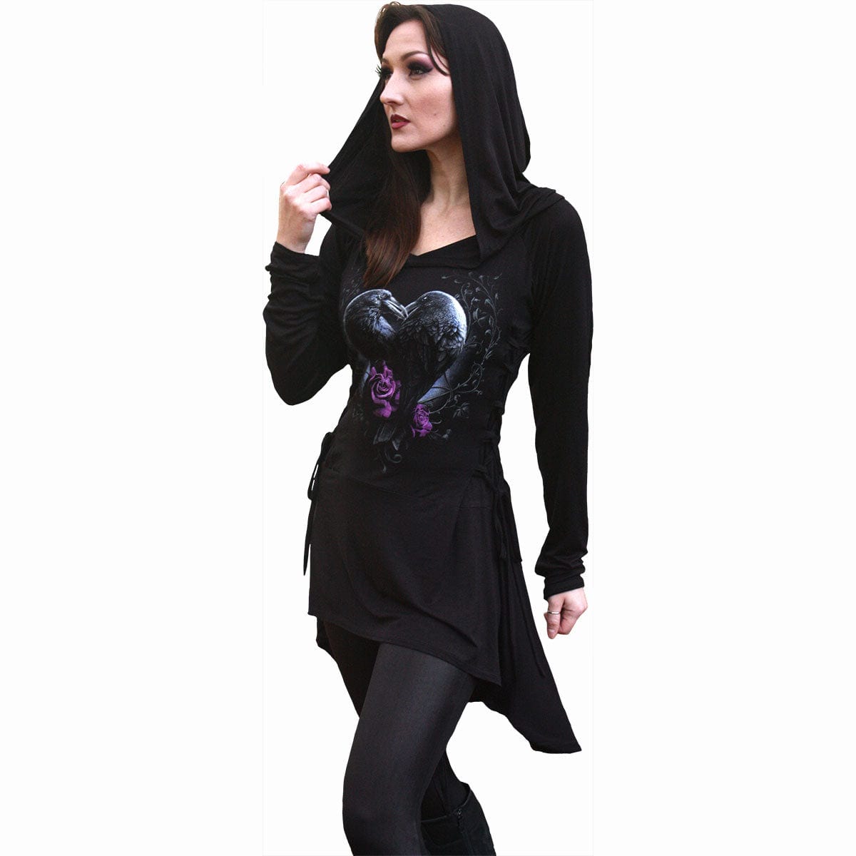 RAVEN HEART - Black Widow Gothic Hooded Dress