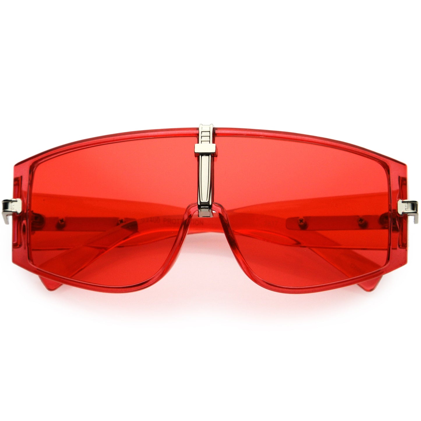 Bold Curved Color Tinted Lens Premium Metal Accent Shield Sunglasses D096