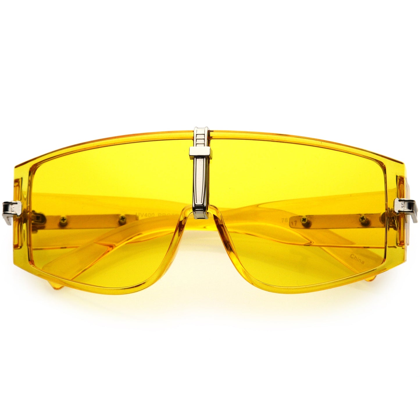 Bold Curved Color Tinted Lens Premium Metal Accent Shield Sunglasses D096