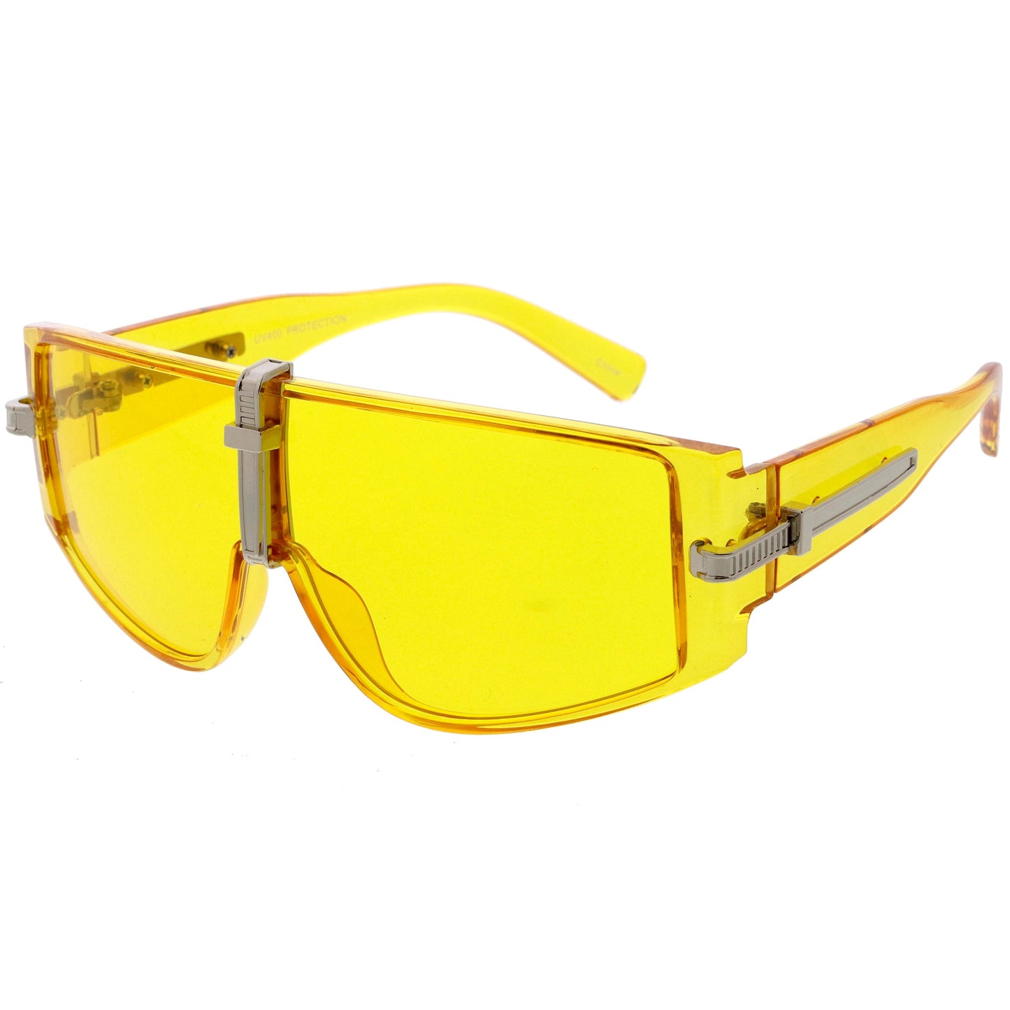 Bold Curved Color Tinted Lens Premium Metal Accent Shield Sunglasses D096