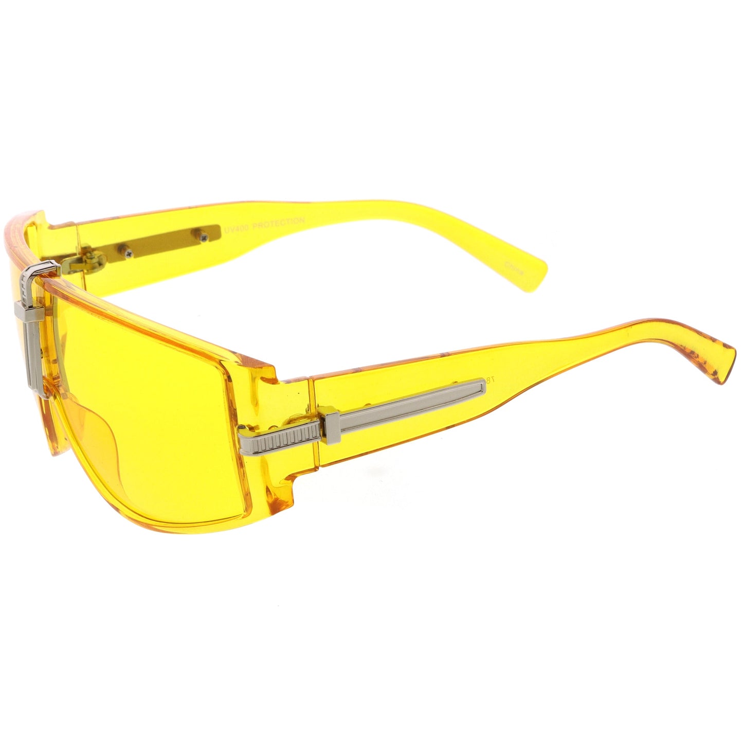 Bold Curved Color Tinted Lens Premium Metal Accent Shield Sunglasses D096