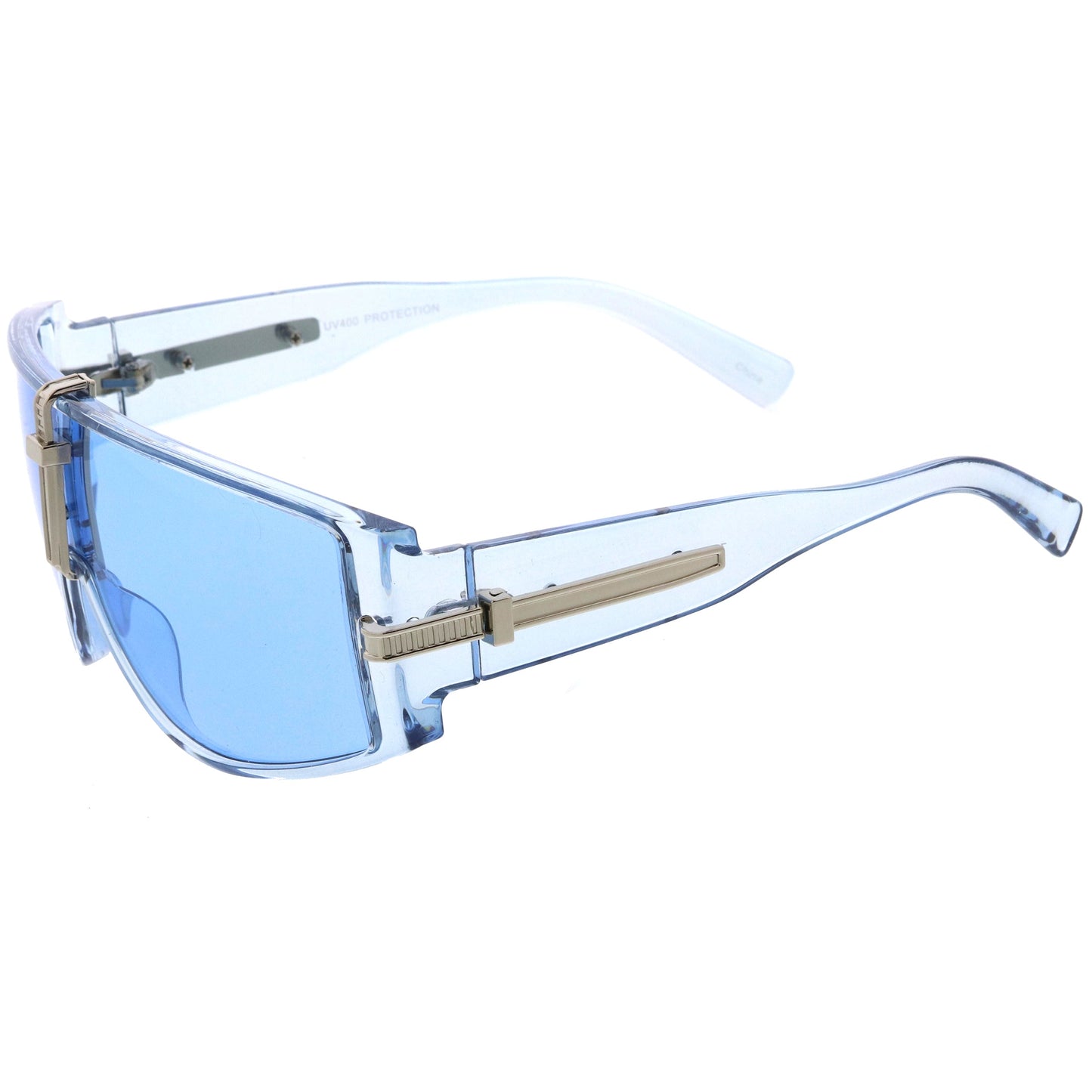 Bold Curved Color Tinted Lens Premium Metal Accent Shield Sunglasses D096