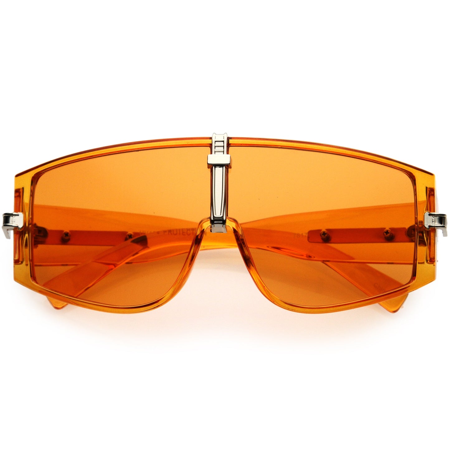 Bold Curved Color Tinted Lens Premium Metal Accent Shield Sunglasses D096