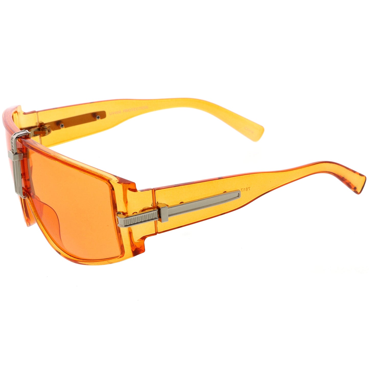 Bold Curved Color Tinted Lens Premium Metal Accent Shield Sunglasses D096