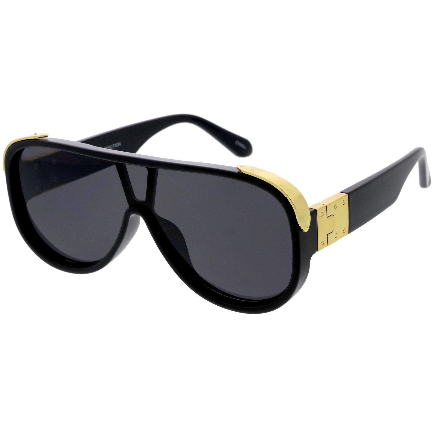 High Fashion Neutral Rounded Lens Flat Top Oversize Shield Sunglasses D101