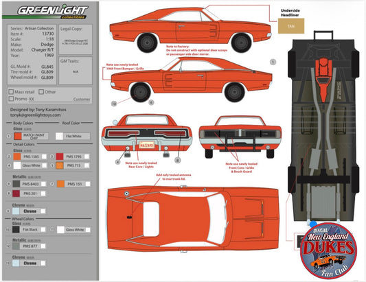 1:18 1969 Dodge Charger GREENLIGHT W/ GENERAL LEE Decals (New Tooling) Preorder Winter 2027