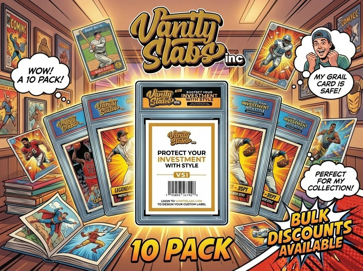 Vanity Slabs 10 Pack Bundle Includes Random Mystery Card for Baseball Football Hockey Basketball Cards