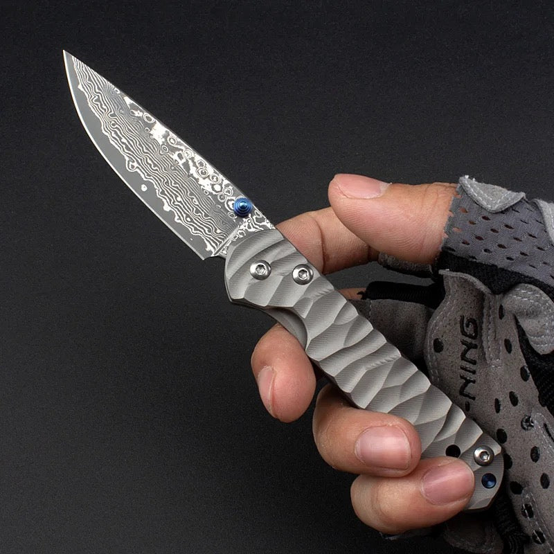 Diamond Japanese EDC Pocket Knife with VG10 Damascus Blade, Titanium Handle & Sheath