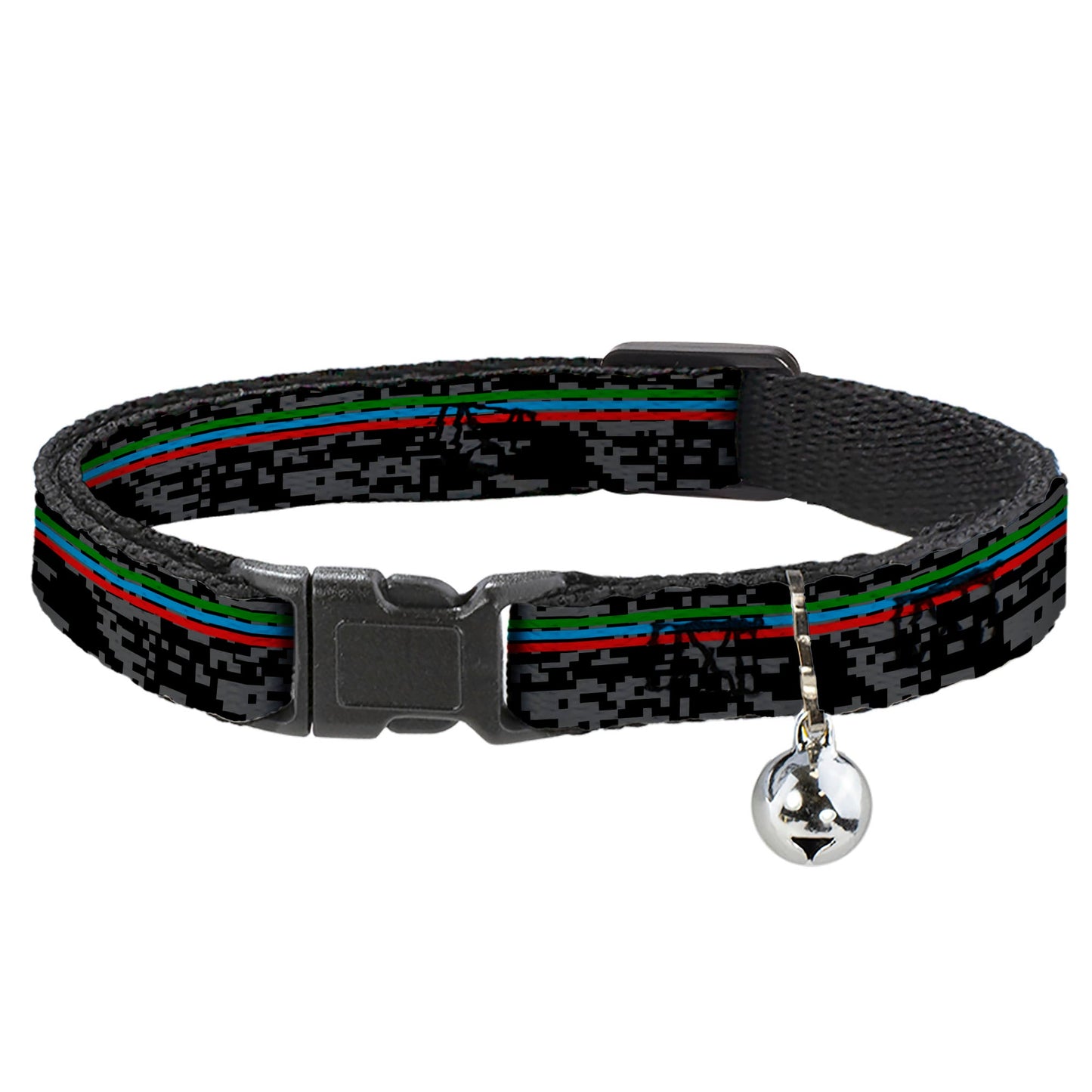 Cat Collar Breakaway with Bell - Racing Stripes Digital Camo Black Gray Green Blue Red