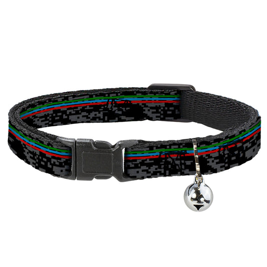 Cat Collar Breakaway with Bell - Racing Stripes Digital Camo Black Gray Green Blue Red