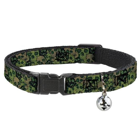 Cat Collar Breakaway - Camo Olive Black Skull Yard2