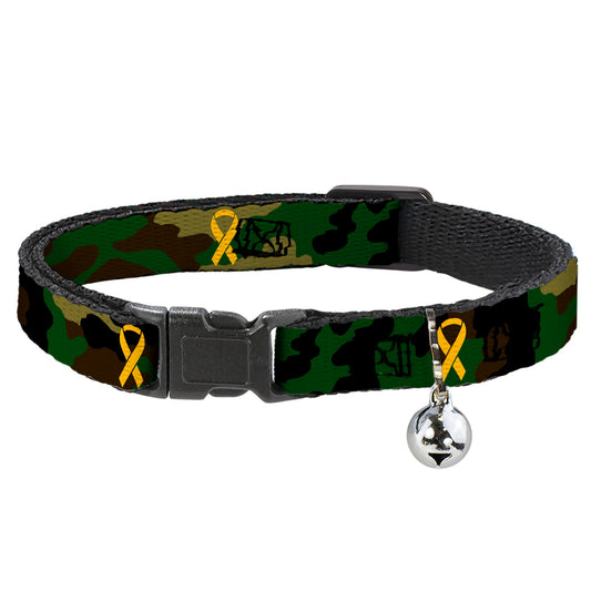 Cat Collar Breakaway - Support Our Troops Camo Olive Yellow Ribbon