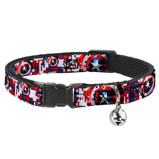 MARVEL AVENGERS Cat Collar Breakaway - Captain America Shield Digital Camo Blue White Red