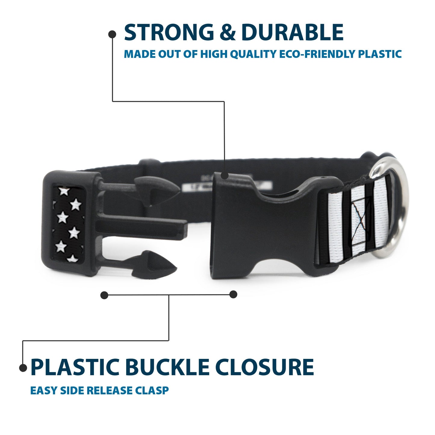 Plastic Clip Collar - American Flag CLOSE-UP Black/White