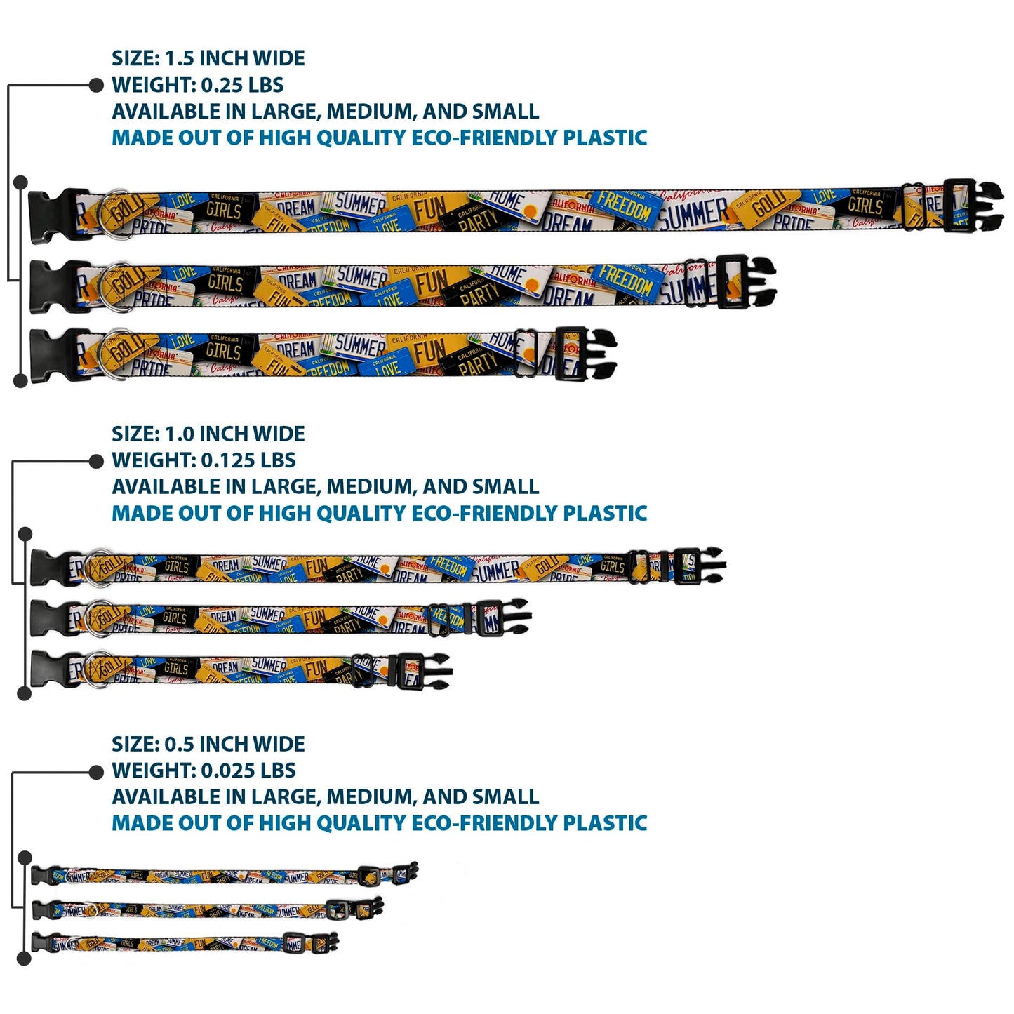 Plastic Clip Collar - Cali License Plates Stacked