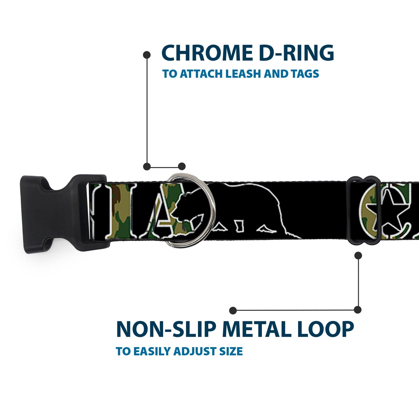 Plastic Clip Collar - CALIFORNIA/Bear Silhouette Black/Camo Olive