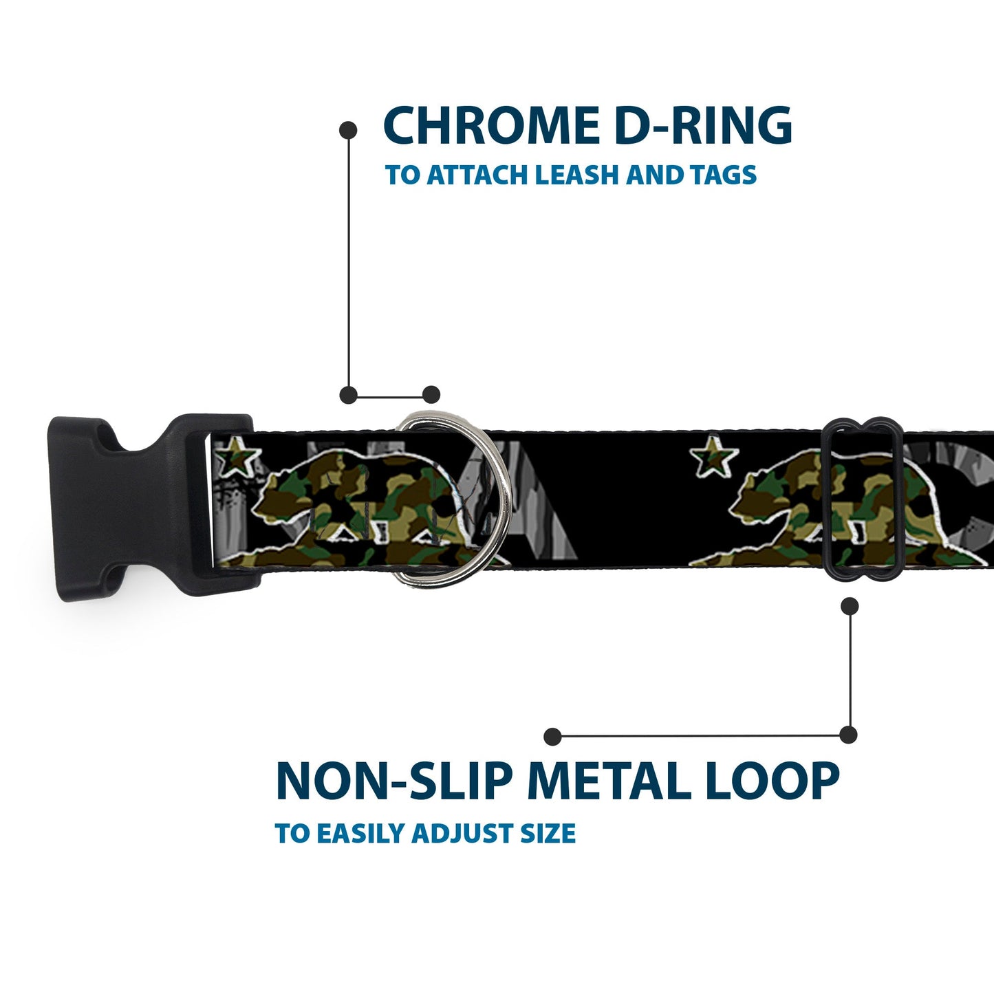 Plastic Clip Collar - CALIFORNIA/Flag Bear Black/Camo Gray/Camo Olive