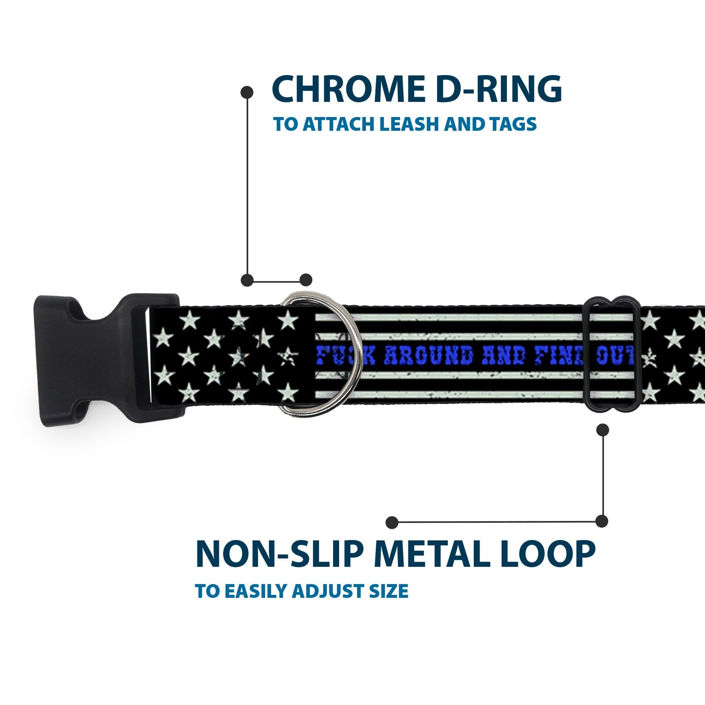 Plastic Clip Collar - FAFO FUCK AROUND AND FIND OUT Thin Blue Line Flag