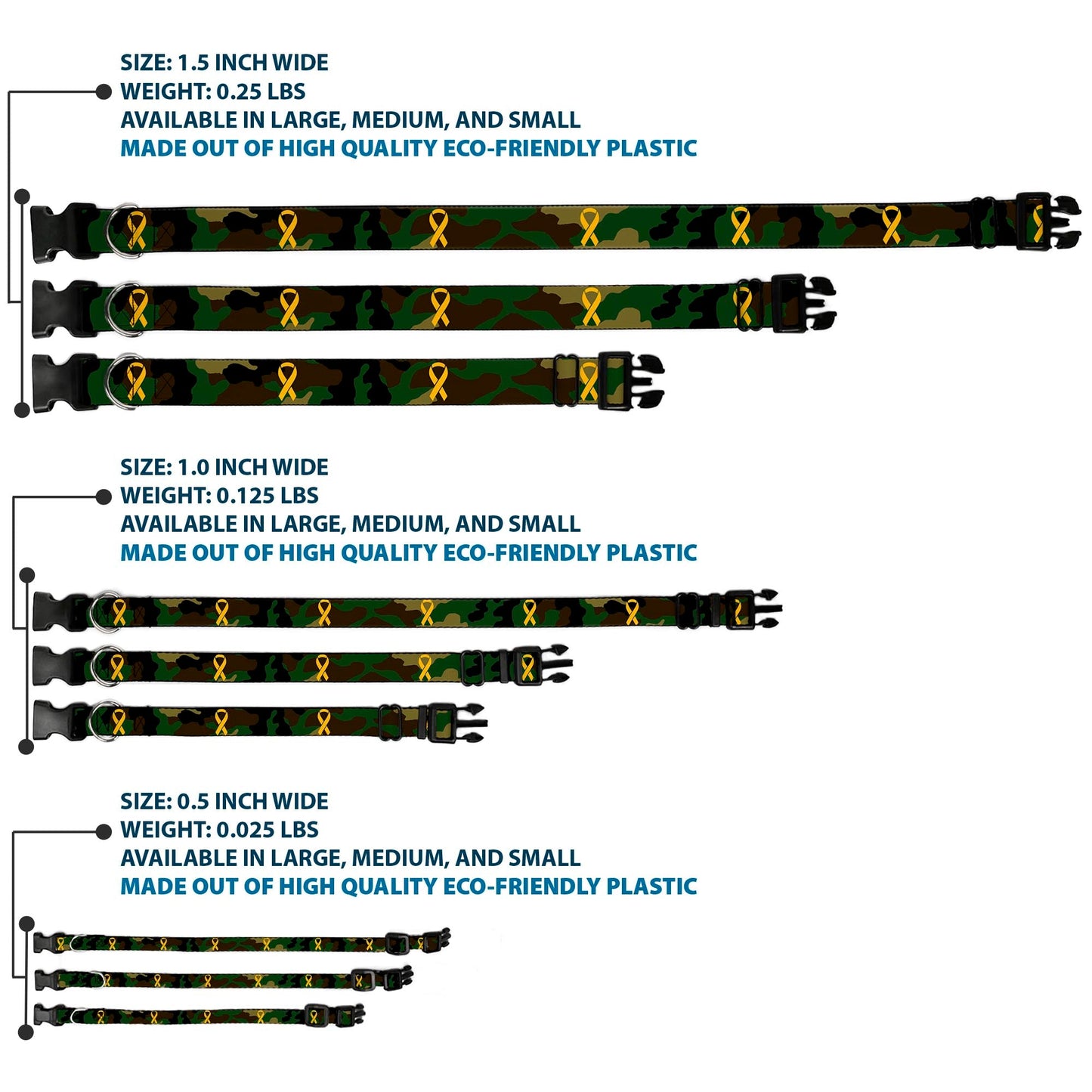 Plastic Clip Collar - Support Our Troops Camo Olive/Yellow Ribbon