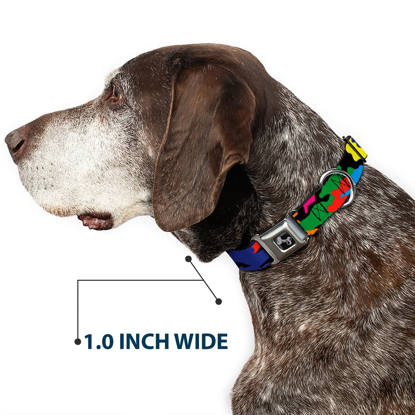 Dog Bone Seatbelt Buckle Collar - Camo Multi Neon
