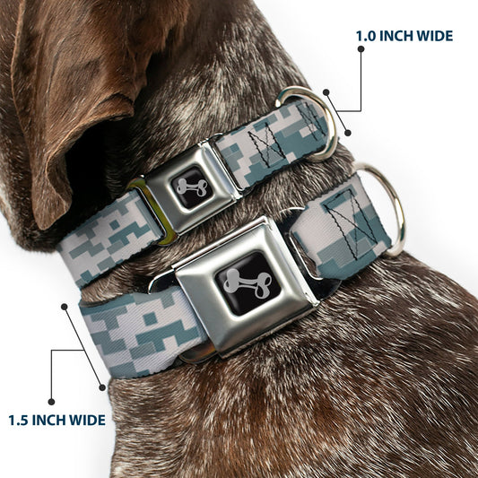 Dog Bone Black/Silver Seatbelt Buckle Collar - Digital Camo2 Grays