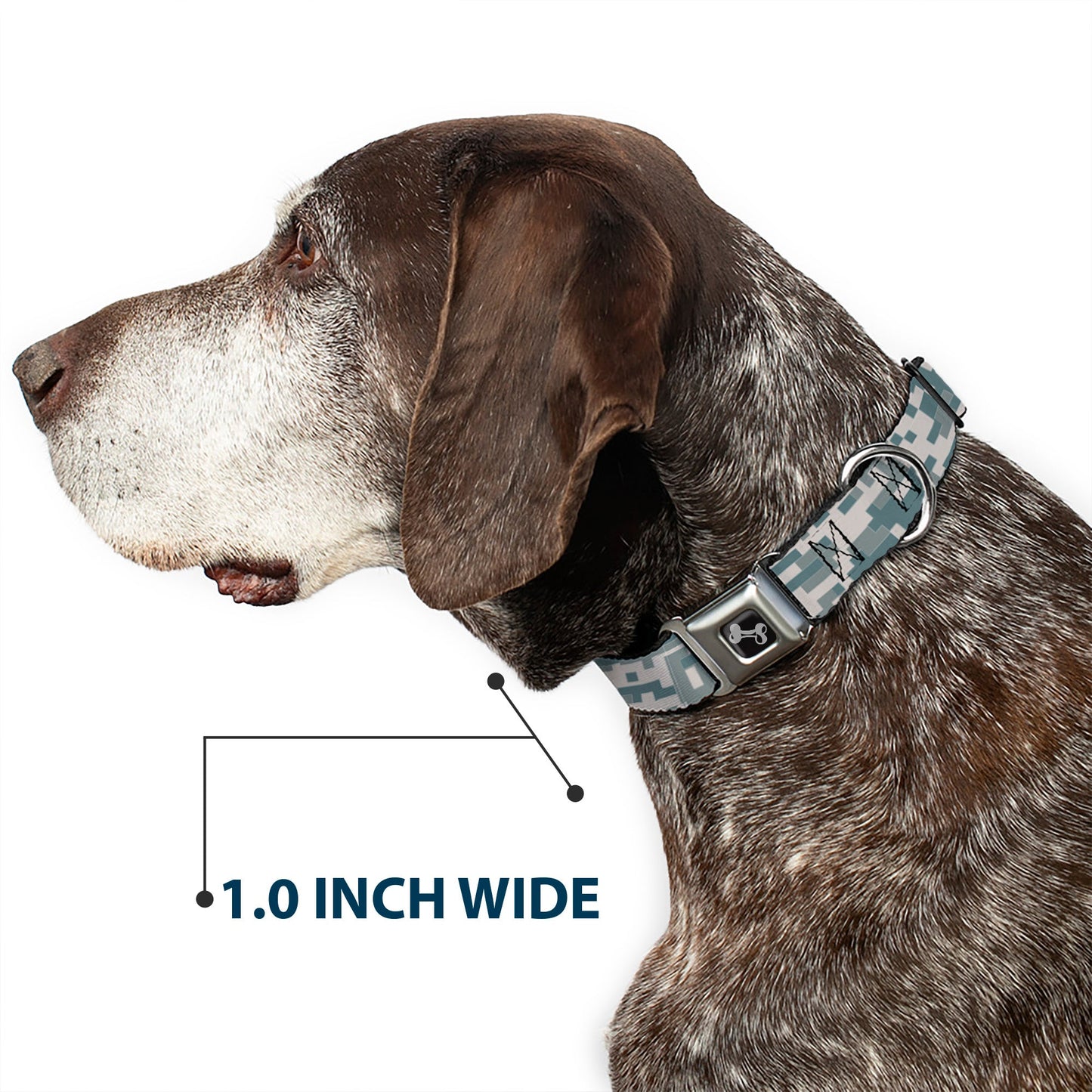 Dog Bone Black/Silver Seatbelt Buckle Collar - Digital Camo2 Grays
