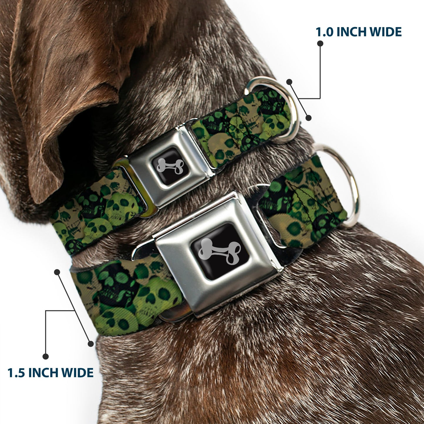 Dog Bone Seatbelt Buckle Collar - Camo Olive/Black Skull Yard2
