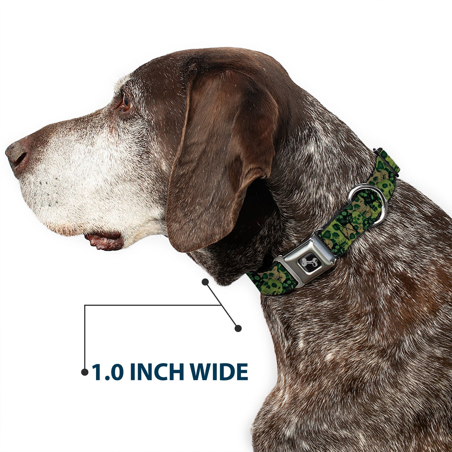 Dog Bone Seatbelt Buckle Collar - Camo Olive/Black Skull Yard2