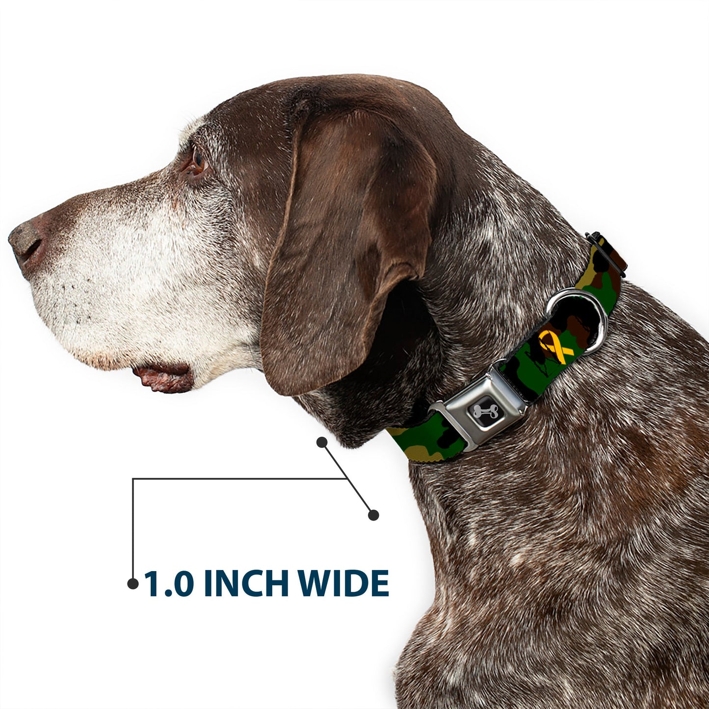 Dog Bone Seatbelt Buckle Collar - Support Our Troops Camo Olive/Yellow Ribbon