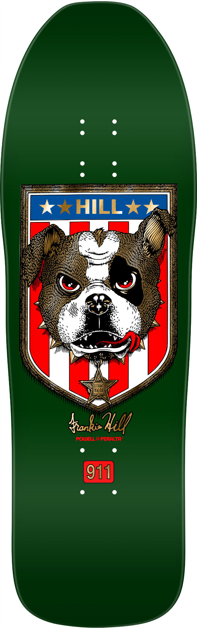 Powell Peralta Frankie Hill Bulldog Reissue Skateboard Deck - 10″ Green/Gold Foil **PRE-ORDER**