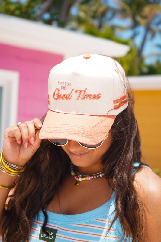 Here for the Good Times - Coral Trucker Hat