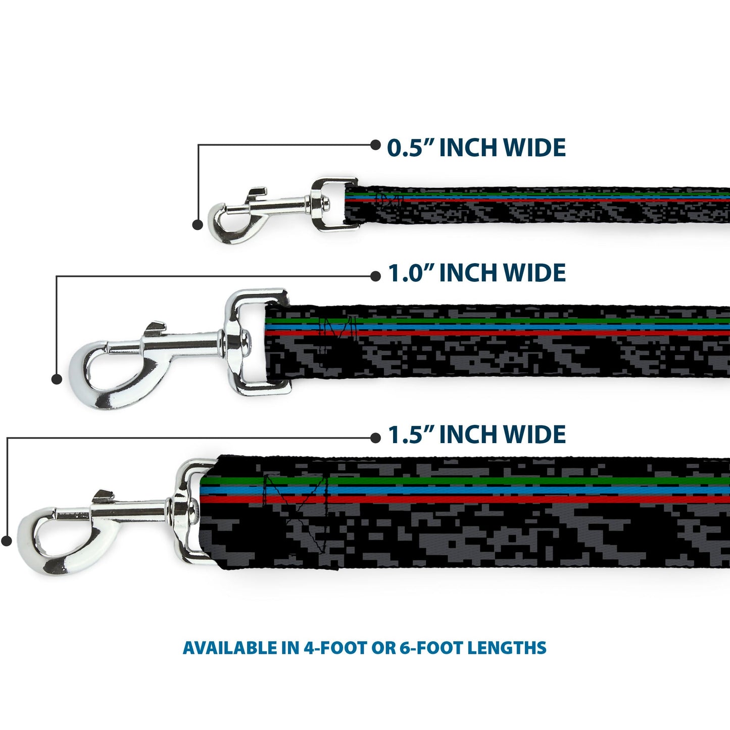 Dog Leash - Racing Stripes/Digital Camo Black/Gray/Green/Blue/Red