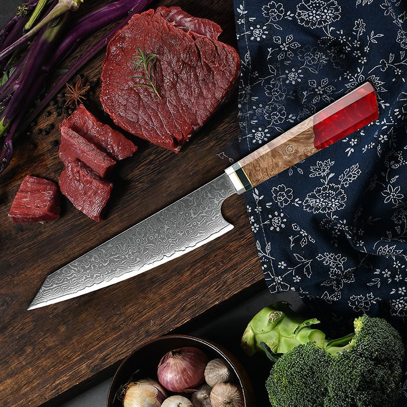 Zenith Chef Knife with Exotic Olive Burl Wood Handle & Sheath
