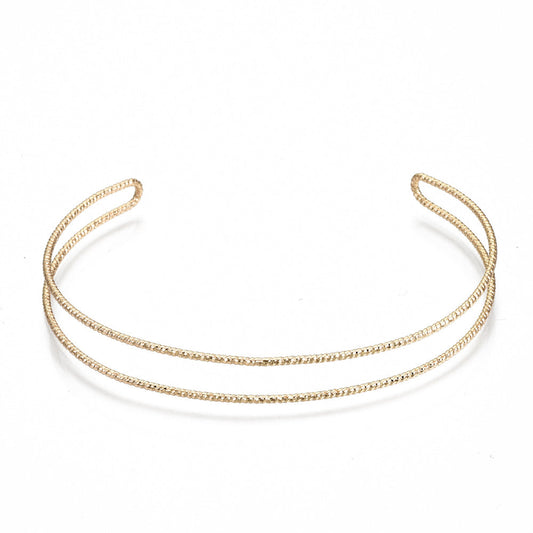 DOUBLE GOLD - Double Band Textured Cuff - Accent Bracelet