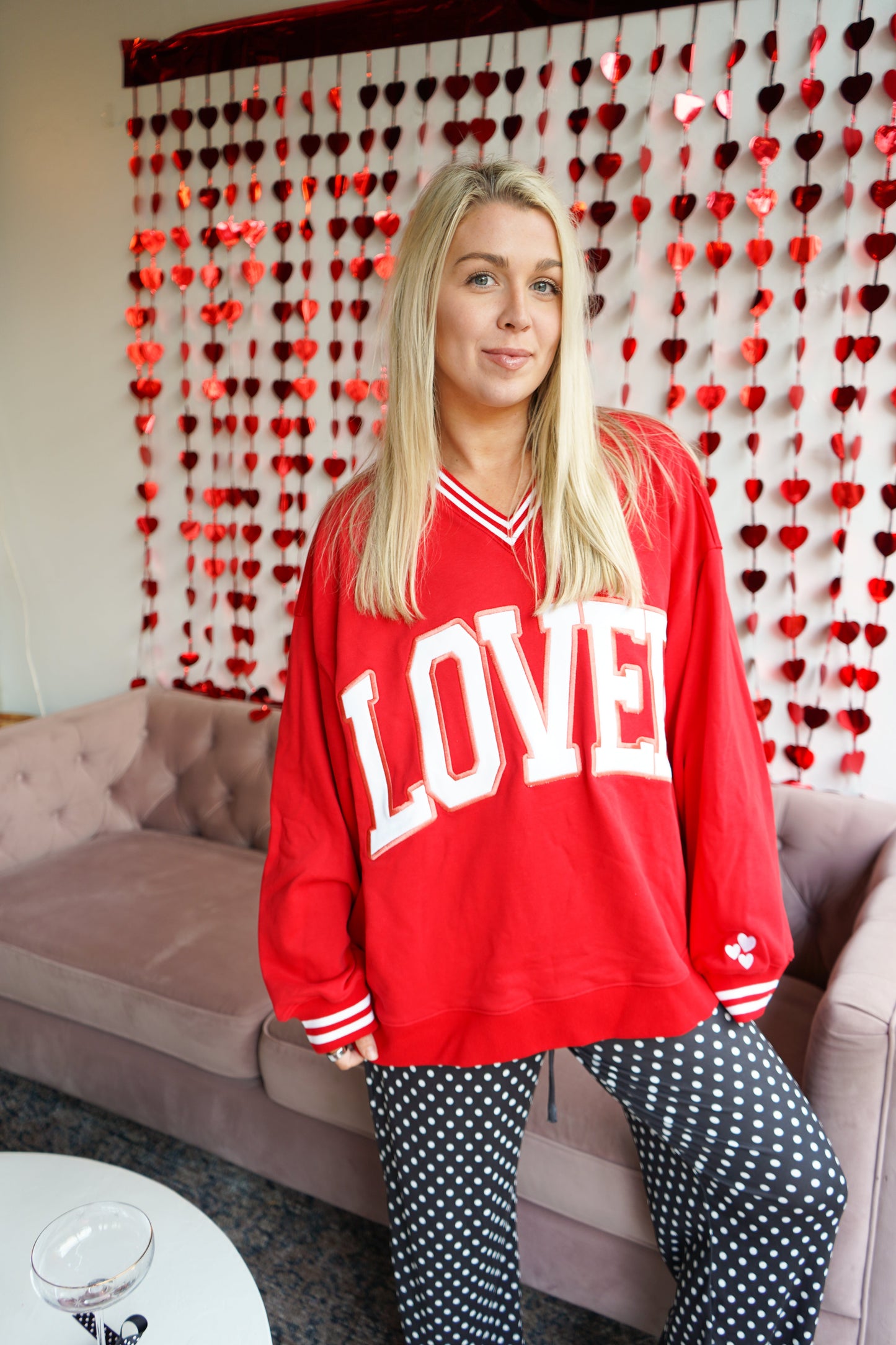Loved - Red Vintage V-Neck Sweatshirt