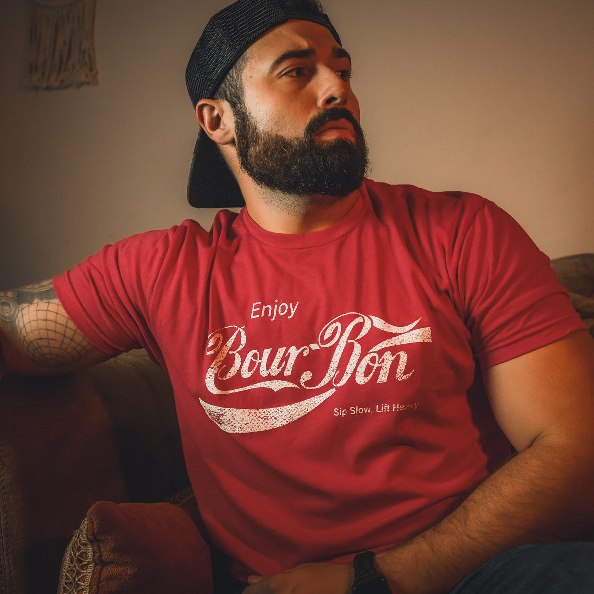 Bourbon "Sip Slow, Lift Heavy" Red - Tee