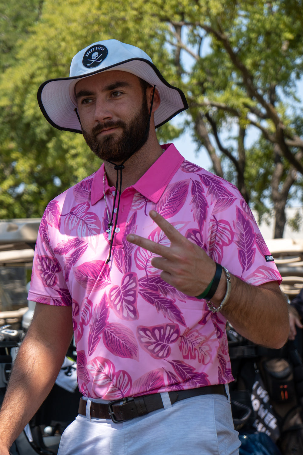 Pink floral polo online