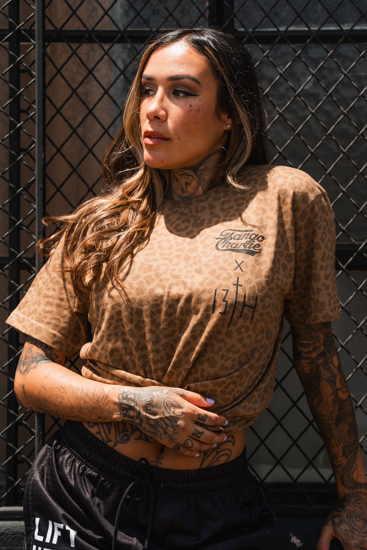 Lift Heavy. Pray Hard. Chestnut Leopard - Tee