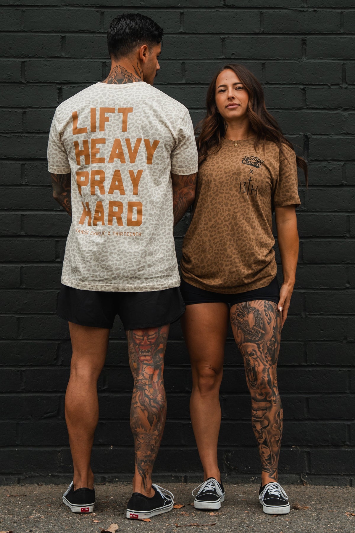 Lift Heavy. Pray Hard. Chestnut Leopard - Tee